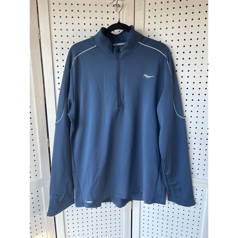 Saucony Run Warm Quarter‎ Zip Men's XL Blue Reflective Jacket Shirt Long SLV
